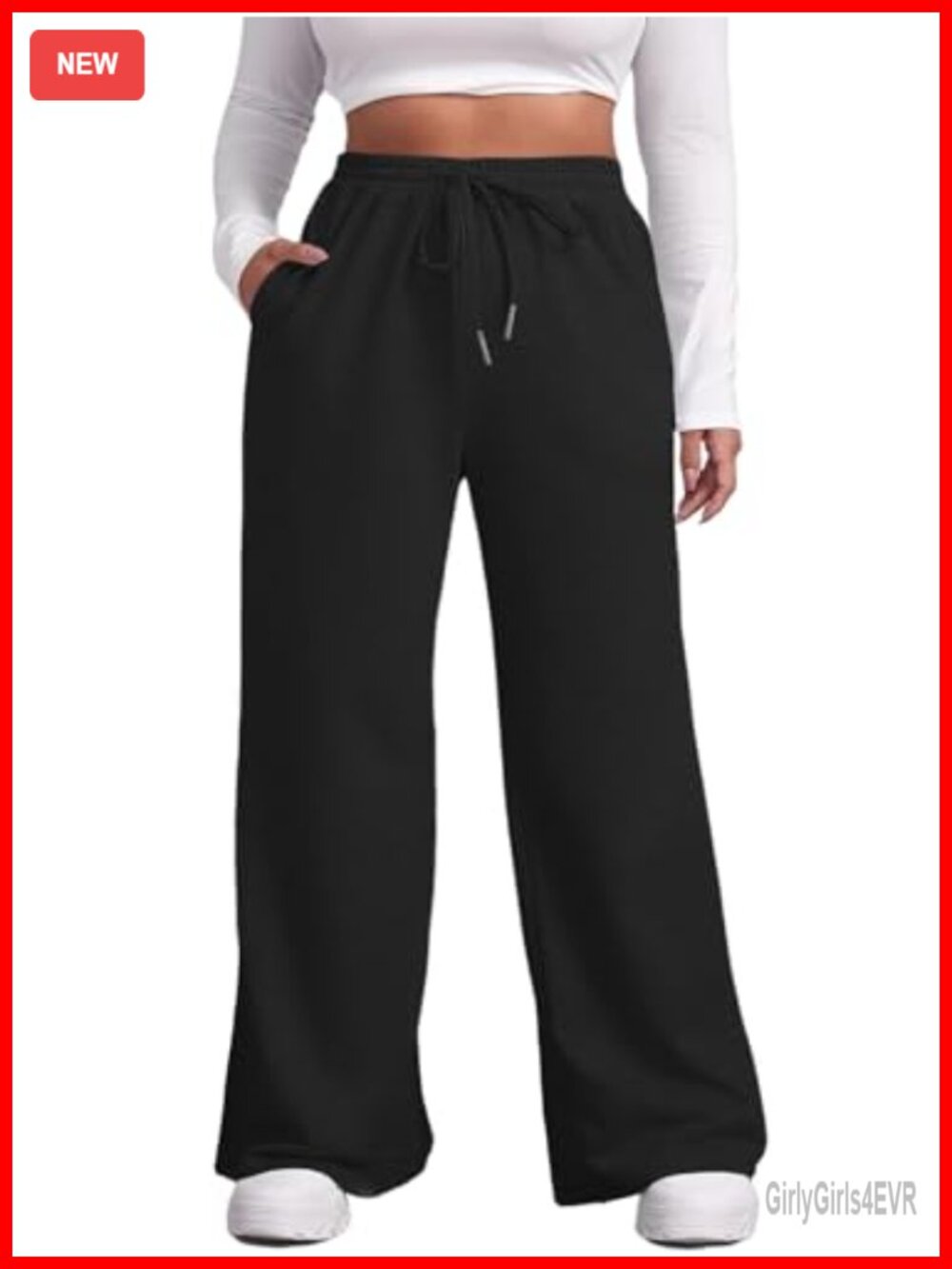 Plus Size Wide Leg Sweatpants for Women with Pockets Drawstring High Stretch
